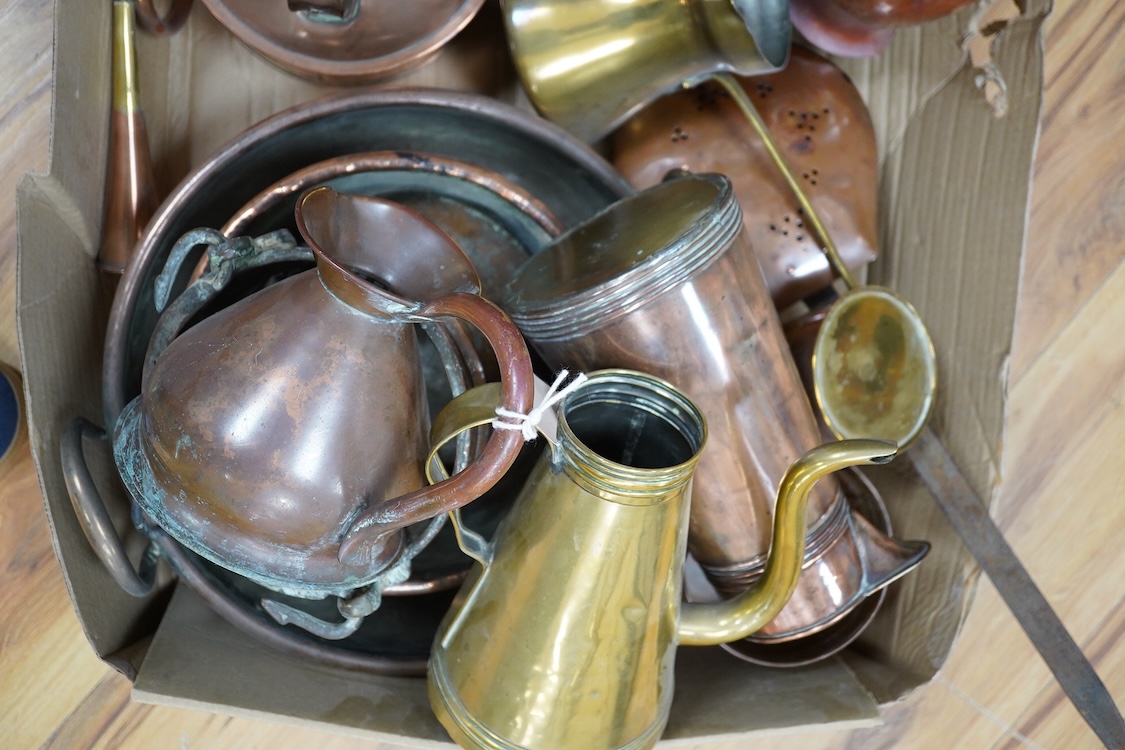 A quantity of assorted copper and brassware. Condition - poor to fair